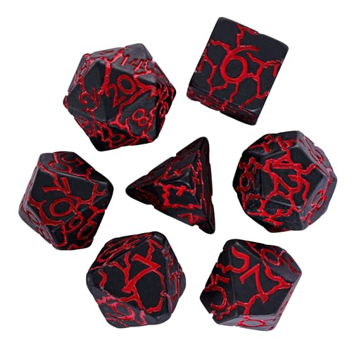 Black DND Dice Set Cracked Polyhedral Dice Set D&D for Tabletop Game | Leather Storage Bag, DM Gift, for Dungeons and Dragons Role Playing Games - color: Crackle-red