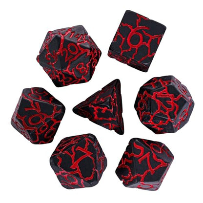 Black DND Dice Set Cracked Polyhedral Dice Set D&D for Tabletop Game | Leather Storage Bag, DM Gift, for Dungeons and Dragons Role Playing Games - color: Crackle-red