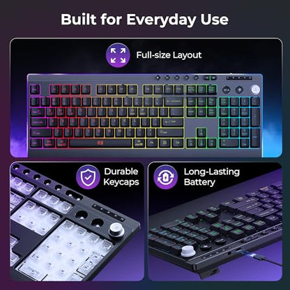 seenda Wireless Gaming Keyboard and Mouse, RGB Backlit & Web Customizable | Multi-Device Connection, Programmable, Full Size Rechargeable Keyboard with Wrist Rest & 7200 DPI Mouse for PC/Mac/Laptop