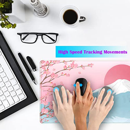 Aesthetic Japanese Cherry Blossom Desk Mat Cute Pastel Blue Color XL Sakura Gaming Mouse Pad Anime Mousepad for Women Desk Office Girl Gamer Cherry Blossoms Mouse Pads Fun Desktop Mat 31.5x11.8 in - color: Powder Blue Cherry Blossoms