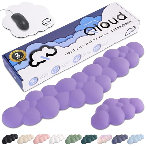 Purple Cloud Keyboard Wrist Rest – Create-ables Qloud Purple Wrist Rest for Computer Keyboard and Mouse, Ergonomic Memory Foam Wrist Pad with Non-Slip Base, Includes Cloud Mouse Pad - color: 08 Lilac Purple
