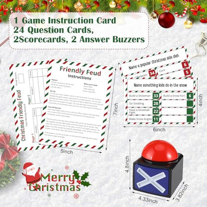 Syhood Christmas Friendly Feud Card Game with 2 Answer Buzzers, Xmas Family Trivia Quiz Game Night, Fun Party Activities for Adults, Office, Classroom, Large Group and Team Building - style: Xmas Style