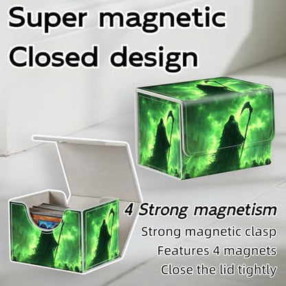 Trading Card Storage Box, Holds 100+ for MTG Cards, PU Leather with Magnetic Closure, Green Reaper in Haunted Gothic City Durable Deck Box for Magic the Gathering, Trading Card Games - color: Green Reaper in Haunted Gothic City