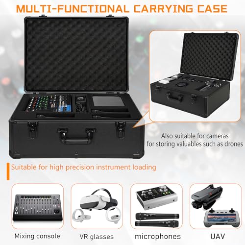 23 Inch Aluminum Carrying Case 23 X 16.5 X 8.6 Inch Ideal for Microphone & Camera Gear Transportation, DJ Mixer Case with Customizable Pre-Diced Foam, Black - size: Inner：22.5''X 16''X 8.3''