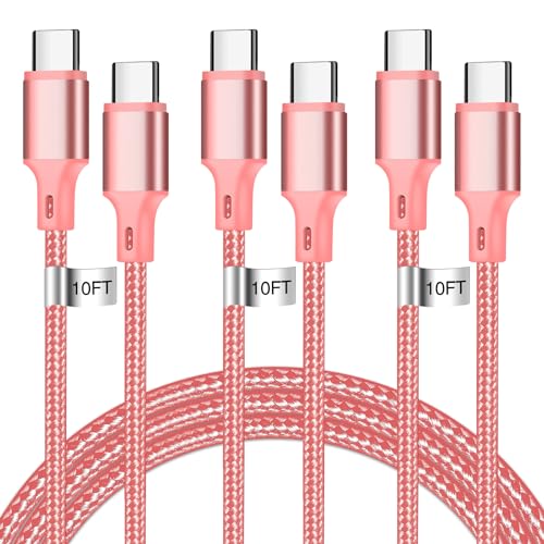 USB C to USB C Charger Cable, 3Pack 10FT Type C Fast Charging Cord Compatible for iPhone 15/16/17/Pro/Max/Plus, iPad Pro Air Ps5 Controller Samsung Galaxy - Pink - color: Pink, style: 3P C2C 10FT