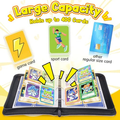 Card Binder, 4-Pocket Design, 400-Card Capacity with 5 Top loaders | Large Capacity, Waterproof PU cover,Custom ,Page Order Design,zipper closure,clear PP pages - color: Classic, size: 4-Pocket
