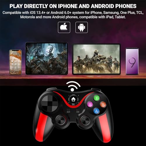 arVin Mobile Game Controller for iPhone & Android with Phone Holder, Bluetooth Gamepad Joystick for iPhone 15/14/13/12/11, iOS, iPad, Samsung Galaxy S23/S22/S21 Ultra, One Plus, Tablet, Call of Duty - color: Red