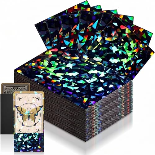 Lewtemi 600 Pcs Holographic Card Sleeves, Laser Flashing Shiny Trading Card Sleeves Standard Size 2.6 x 3.6 Inches, Matte Kpop Postcard Protector Fit for Game, Photo, Sports Cards(Black) - color: Black