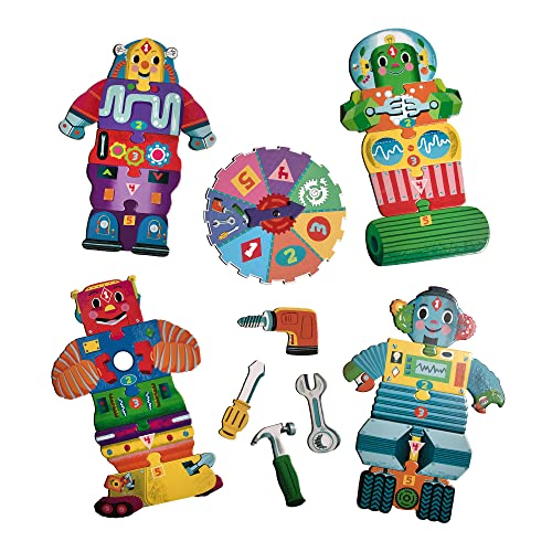 eeBoo Build a Robot Spinner Game, Matching Game, Ages 3+, 2-4 Players | Introduces early number recognition & imaginative play. Includes spinner & robot building pieces. 15-30 min game - style: Build a Robot