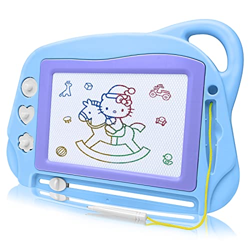 AiTuiTui Magnetic Drawing Board Mini Travel Doodle, Erasable Writing Sketch Colorful Pad Area Educational Learning Toy for Kid/Toddlers/Babies with 3 Stamps and 1 Pen (Sky Blue) - color: Skyblue