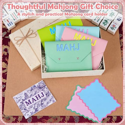 Leather Mahjong Card Holder Clutch Card Pouch Mahjong Accessory 8x6inch Protective Cover Case with Secure Closure Ideal Gift for Lover Playing Game Night(4 Pcs,Turquoise,Pink, Blue,Green) - color: Turquoise,pink, Blue,green