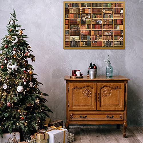Cats Library Jigsaw Puzzle, 1000+ Piece Funny Kitten Bookshelf Puzzles, Challenging Animal Pet Lover Gifts for Friends & Family Activity Game Nights - color: Kitten Library