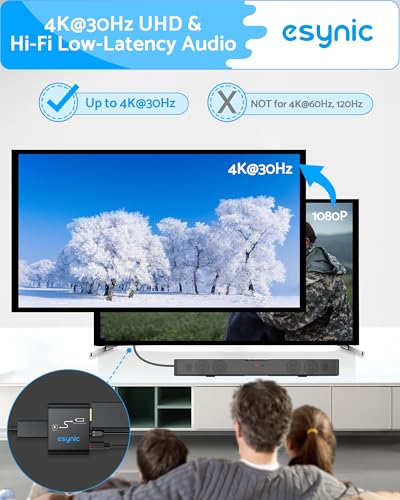eSynic Portable 4K@30Hz HDMI Optical Audio Extractor-Only From Frie TV Stick/Gaming Console to HDMI Monitor Display & Optical Soundbar-Easy to Set Up-Dolby/DTS 5.1 Surround Sound-Not For HDTV ARC/eARC