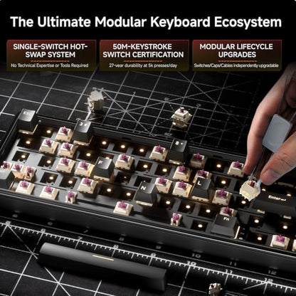 DIERYA DK68E 60% Mechanical Gaming Keyboard, Hot-Swappable, Wired, Black | Gasket Mount, Pre-Lubed Linear Switches, 5-Layer Foam, Programmable, Volume Knob, RGB Backlight, Double-Shot Keycaps - color: Black