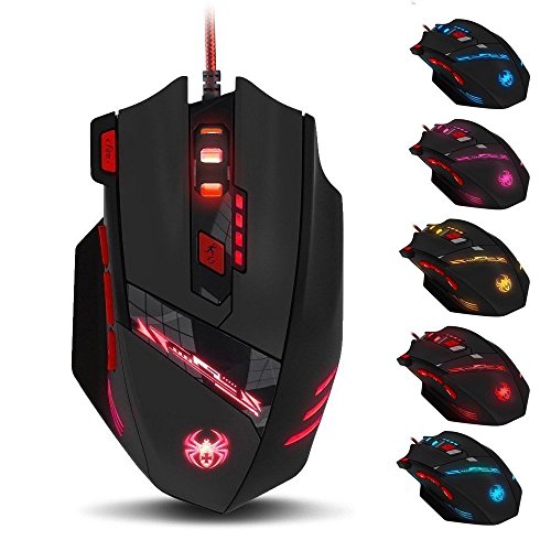 zelotes RGB Optical Gaming Mouse with Rapid Fire Button,9200 DPI (6-Level Adjustable), 8 Programmable Buttons,Adjustable Weights,USB Wired Ergonomic Mouse for Office/Gaming/Laptop/PC (Black)
