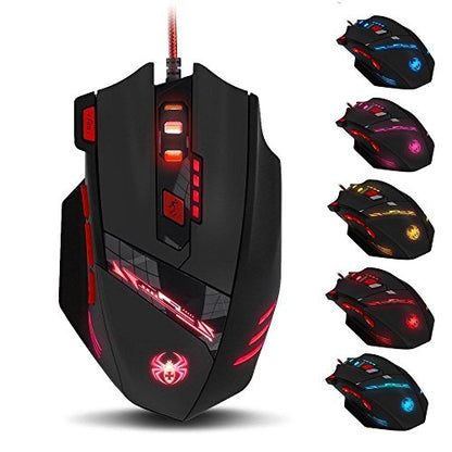 zelotes RGB Optical Gaming Mouse with Rapid Fire Button,9200 DPI (6-Level Adjustable), 8 Programmable Buttons,Adjustable Weights,USB Wired Ergonomic Mouse for Office/Gaming/Laptop/PC (Black)