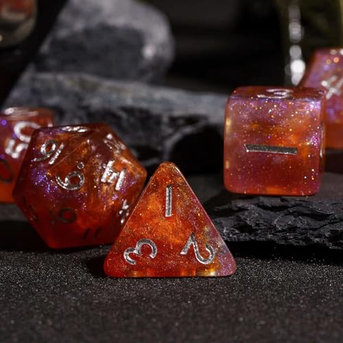 Glitter DND Dice Set Brown Polyhedral Dice for D&D Tabletop Games | Leather Storage Bag, DM Gift, for Dungeons and Dragons Role Playing Games - color: Glitter-brown