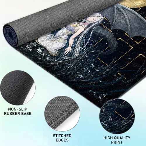 TCG Playmat with Field Zones Compatible with Yu-Gi-Oh - 24x14 Single Player Duel Mat, Dice & Bag (Silver Dragon Maiden)