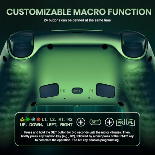 Gamrombo LED Wireless Controller for PS5, Compatible with PS5 Pro/Slim/PC, Dual Vibration, Macro/Turbo Function, 3.5mm Audio Jack, 6-Axis Motion Control Gamepad with Speaker - Chromatic Teal - color: Chromatic Teal