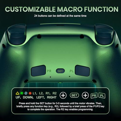 Gamrombo LED Wireless Controller for PS5, Dual Vibration, Macro/Turbo Functio Compatible with PS5 Pro/Slim/PC, n, 3.5mm Audio Jack, 6-Axis Motion Control Gamepad with Speaker (Metallic Green - color: Metallic Green