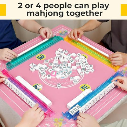Suncle American Mahjong Tile Set,166 White Tiles Mahjong Set, 4 All-in-One Rack/Pushers,Travel Mahjong Set with Flower Carrying Bag - color: Blue White