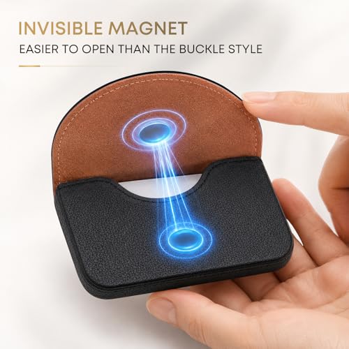 Business Card Holder，PU Leather Business Card Case for Purse，Pocket Travel Name Card Case Holder Wallet for Men Gift，Portable Magnetic Business Card Carrier Black - color: Black