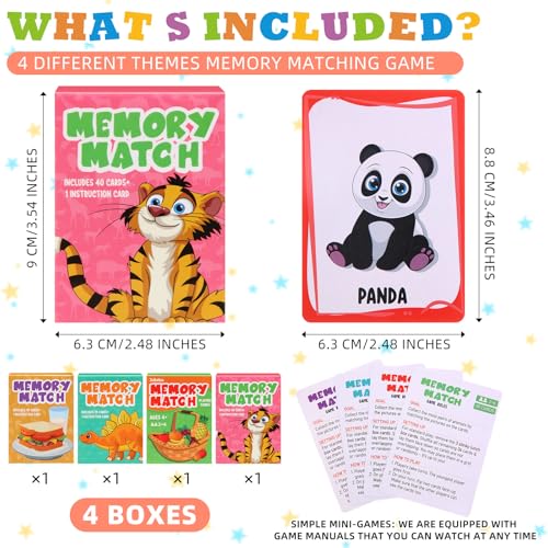Zubebe 4 Sets Memory Matching Game for Kids Memory Match Fun Matching Game Educational Toys for Family Night, Party Favors, Classroom Prizes (Style 1) - style: Style 1