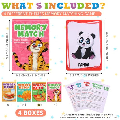 Zubebe 4 Sets Memory Matching Game for Kids Memory Match Fun Matching Game Educational Toys for Family Night, Party Favors, Classroom Prizes (Style 1) - style: Style 1
