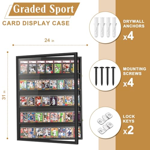 GYaozii 2PCS 40 Large Baseball Card Display Case with UV Protection | Graded Sports Card Display Frame Trading Cards Wooden Wall Cabinet with Acrylic Front for Cards Collection - size: 40 Card-2Pack