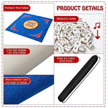 Juexica Mahjong Mat with Carrying Bag, 31.5 x 31.5 Inch Non-Slip Noise-reducing Mahjong Table Cover for Cards, Poker and Tile Games(Blue) - color: Blue