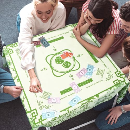Oudain Chinoiserie Mahjong Tablecloth Florals Card Table Cloth 55x 55 Inch Square Tablecloth Game Table Cover with Game Rules for Mahjong Beginners, Card, Board Tile Games(Green and White) - color: Green and White