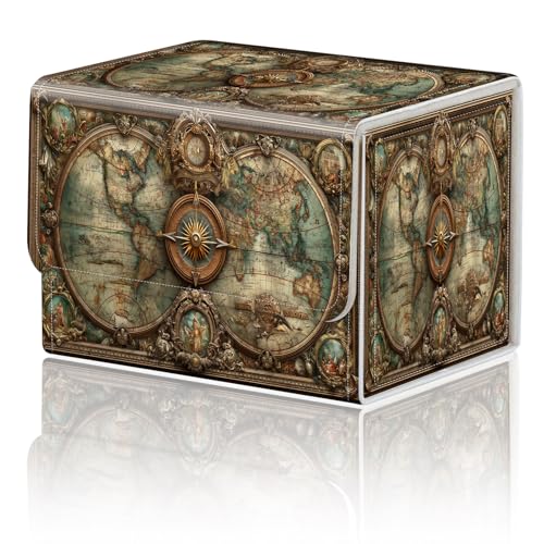 Card Game Storage Box for TCG Deck Box MTG Card Box Organizer Trading Card Case Commander Deck Box TCG Card Storage Box Magnetic Closure Creative Pattern Up to 200 Cards, Ancient World Map - color: Ancient World Map