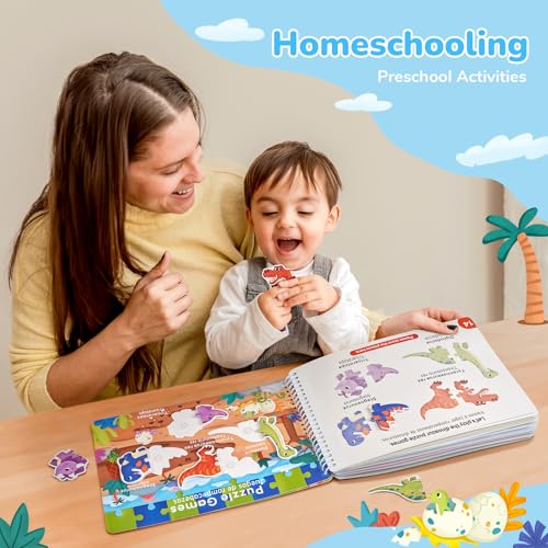 JoyCat Preschool Busy Book for Toddlers Ages 3-5, English and Spanish | 15 reusable themes with letters, numbers, colors and matching as autism learning material for home, class or travel