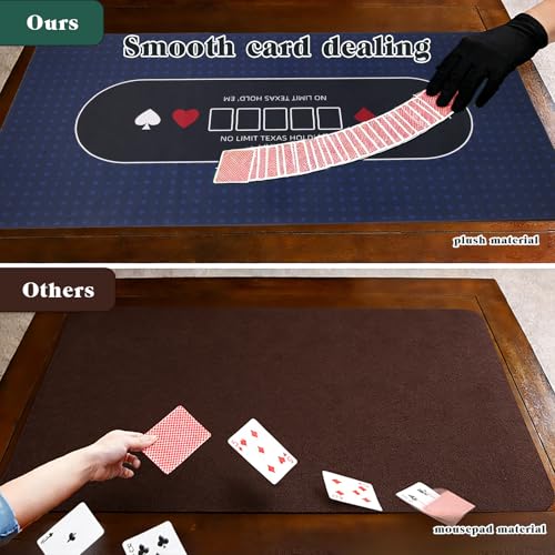Poker Table Top Mat 70"x35" Blackjack Poker Mat with Non Slip Rubber Backing and Carry Bag for Home Poker Card Game Night Up to 10 Players (Blue) - color: Blue
