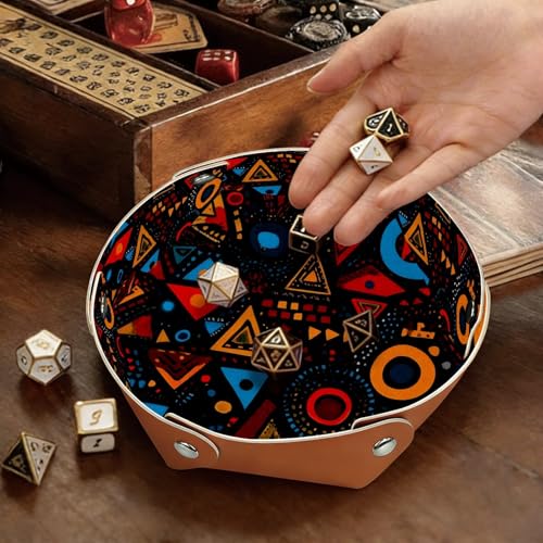 2Pcs PU Dice Holder Folding for RPG DND Table Games, Dice Trays Storage Box Portable Folding Rolling Dice Tray, Geometric Pattern - color: Multi 6