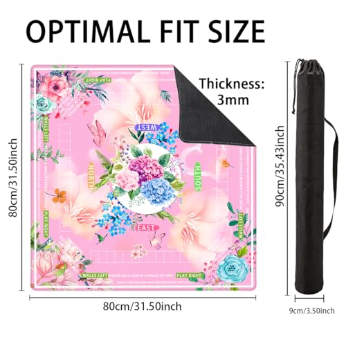 mahjong mat for table with Drawstring Bag/31.5Inch/american mahjong table cloth with rules mats,Noise Reduction Anti-Slip game mat for table,for Mahjong/Poker/Board Games/Card Games/Dominoes (pink) - color: Pink