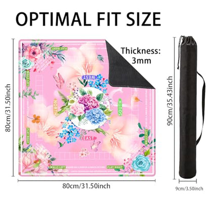 mahjong mat for table with Drawstring Bag/31.5Inch/american mahjong table cloth with rules mats,Noise Reduction Anti-Slip game mat for table,for Mahjong/Poker/Board Games/Card Games/Dominoes (pink) - color: Pink