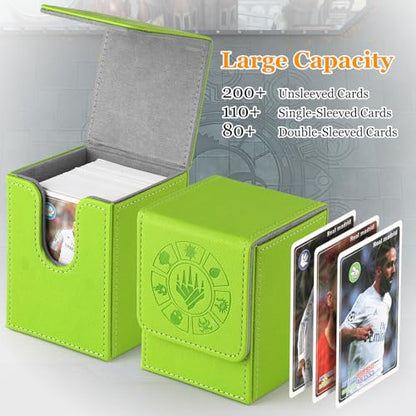 Arkeiliy Card Deck Box, 110+ Storage MTG Deck Box with 50 Pcs Card Sleeve, Collectible Trading Card Cases for Magic Commander and More (Grass) - color: Grass