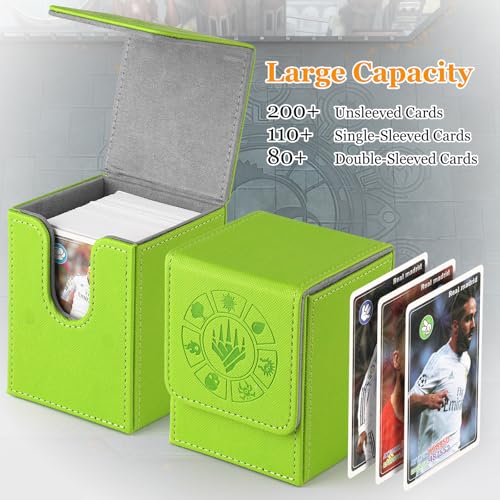 Arkeiliy Card Deck Box, 110+ Storage MTG Deck Box with 50 Pcs Card Sleeve, Collectible Trading Card Cases for Magic Commander and More (Grass) - color: Grass