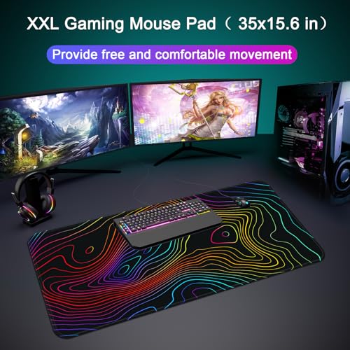Desk Mat Pad,Large XXL Extended Mouse Pad Mat for Desktop Keyboard | 35''×15.6'' XXL Extended Gaming Mouse Pad with Non-slip Base Desk Matt Mousepad for Computer,Office,Keyboard and Laptop - color: A4-Topographic 1