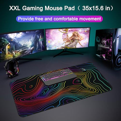 Desk Mat Pad,Large XXL Extended Mouse Pad Mat for Desktop Keyboard | 35''×15.6'' XXL Extended Gaming Mouse Pad with Non-slip Base Desk Matt Mousepad for Computer,Office,Keyboard and Laptop - color: A4-Topographic 1