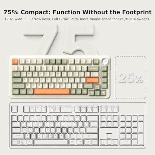 AK820 MAX 75% Custom Mechanical Keyboard, 82-Key Hot Swappable Gasket Mount, 8000mAh Tri-Mode Wireless Gaming & Office, Linear Flying Fish Switches, PBT RGB Backlit, Metal Volume Knob, Mac/Windows - color: Grey-White-Orange