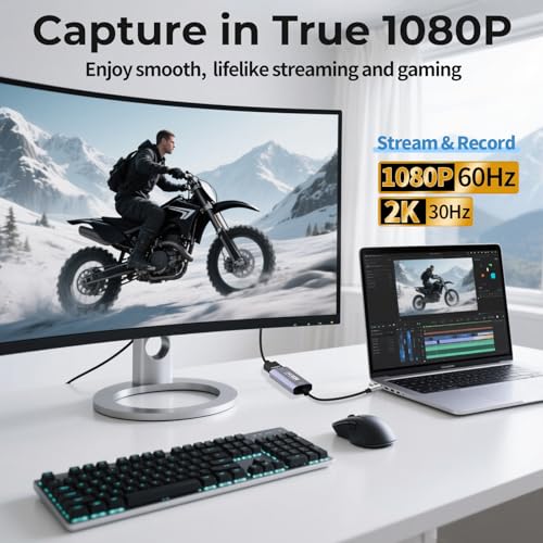 GUERMOK Video Capture Card, USB3.0 HDMI to USB-C Capture Device, 2K@30FPS | Stream & Record Gameplay at 1080P@60FPS, Compatible with Mac OS, Windows, Quest 3, OBS, Zoom, PS5/4, Switch, Xbox (Black) - color: silver black