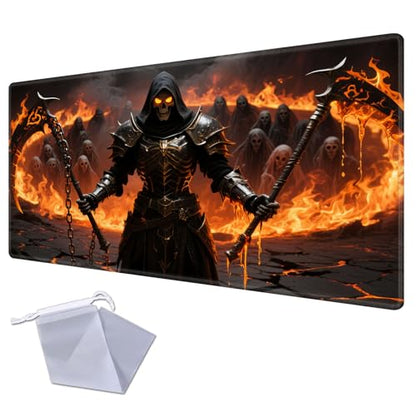 Large Gaming Playmat Compatible with MTG, Seamless Card Game Mat with Stitched Edges, 27.6 x 15.7 in Natural Rubber Desk Pad with Transparent Drawstring Bag, No Grid Layout, Red Rose Skull Love - color: Dark Reaper Armor, size: 28"X16" Regular