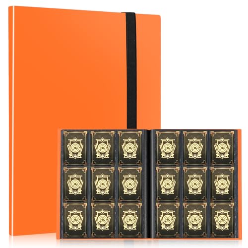 Card Binder, EDUDIIU 9 Pockets Premium Trading Card Binders, Cards Collection Binder Album, Side Loading Yugioh Holder Book for Sport, Football, Baseball Collector - Orange - color: Orange