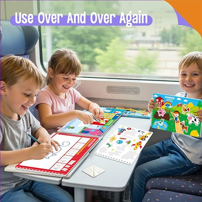 SpriteGru Sticker Activity Pad, 30 Different Scenes & 100+ Reusable Stickers, Dry Erase Brain-Boosting Puzzle Activities Book for Kids, Educational Toy for Road Trip, Airplane & Car Travel - style: Sticker Activity Pad