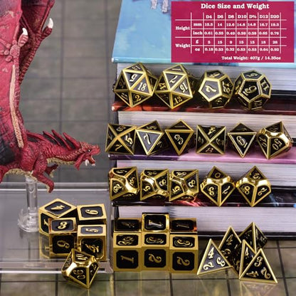 Extended Metal Dice RPG Set | 31 Piece Polyhedral Dice for DND5E Tabletop Role Playing Adventure Games (Black Gold) - color: Black Gold
