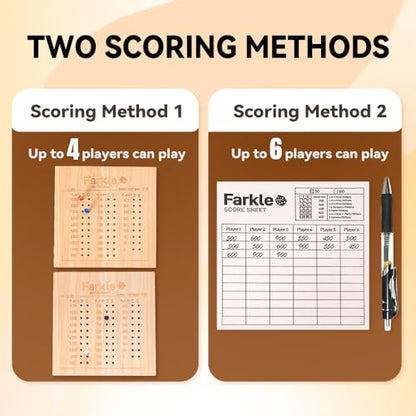 Farkle Dice Tray and Storage Case - Includes Embedded Scoring Combinations, 4 Sets of 6 Pearl Dice, 50 Sheet Score, 2 Scoreboards, 12 Scoring Sticks, and a Pen for The Classic Family Games (Brown)