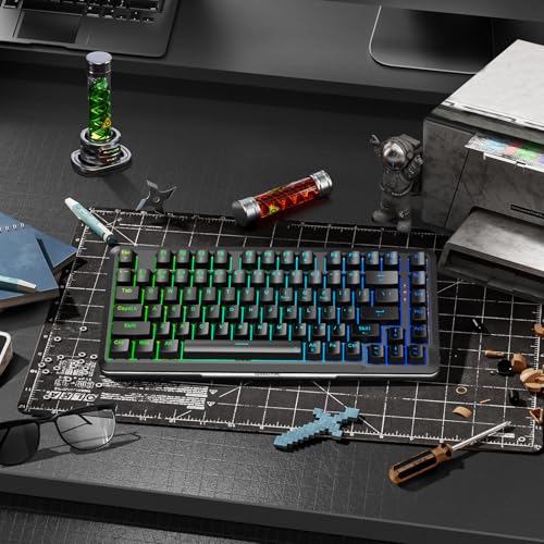 Redragon K713 Wireless Mechanical Keyboard, Gasket Mounted RGB Gaming Keyboard, 3-Mode (2.4G/BT/USB), Pre-Lubed Linear Red Switches, 75％ Layout, 82 Keys Hot Swappable for PC/Mac - Black - color: Abyssal Black, size: Pre-Lubed Red Switch