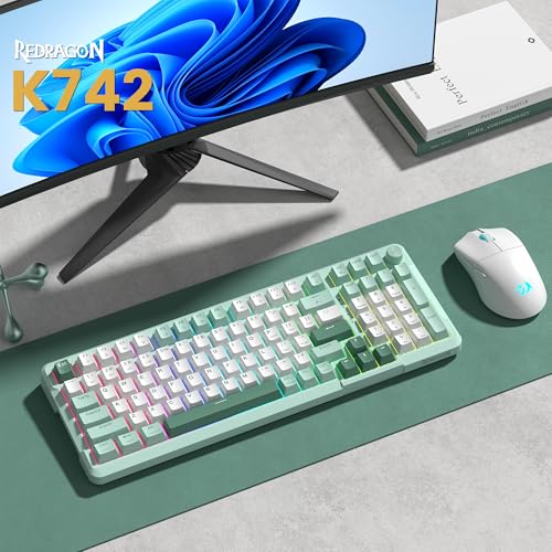 Redragon K742 Bluetooth Wireless Mechanical Gaming Keyboard with Knob | BT5.0/2.4GHz/USB C Creamy Keyboard with Number Pad for PC Computer, RGB Backlits, Hot-Swappable with Linear Switches (Green) - color: Green